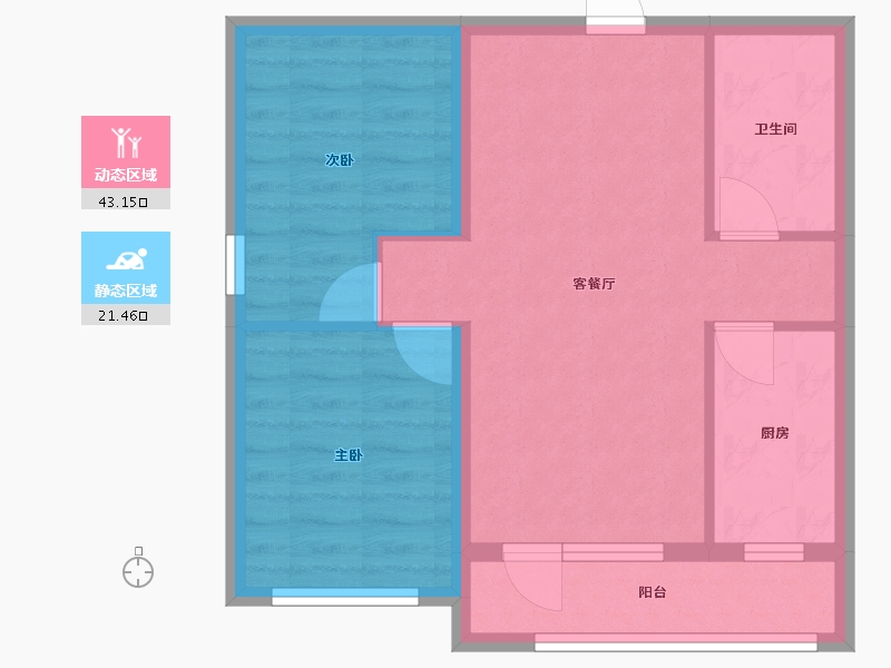 辽宁省-沈阳市-龙天洁中央公馆浑南东路(1,2,3）号楼71m²-57.20-户型库-动静分区