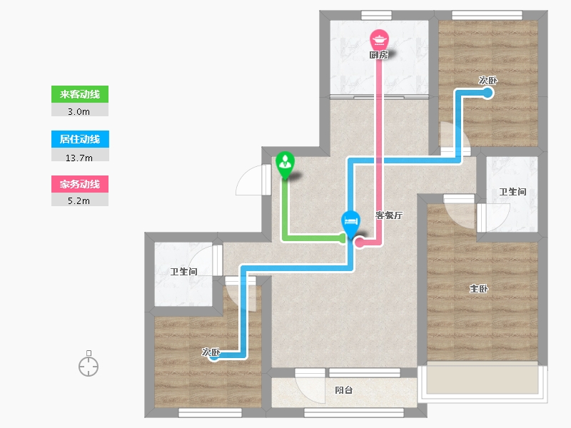 辽宁省-沈阳市-龙天洁中央公馆浑南东路（55,56）号楼101m²-67.05-户型库-动静线