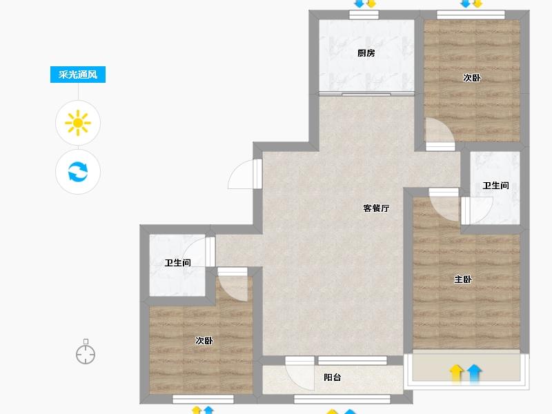 辽宁省-沈阳市-龙天洁中央公馆浑南东路（55,56）号楼101m²-67.05-户型库-采光通风