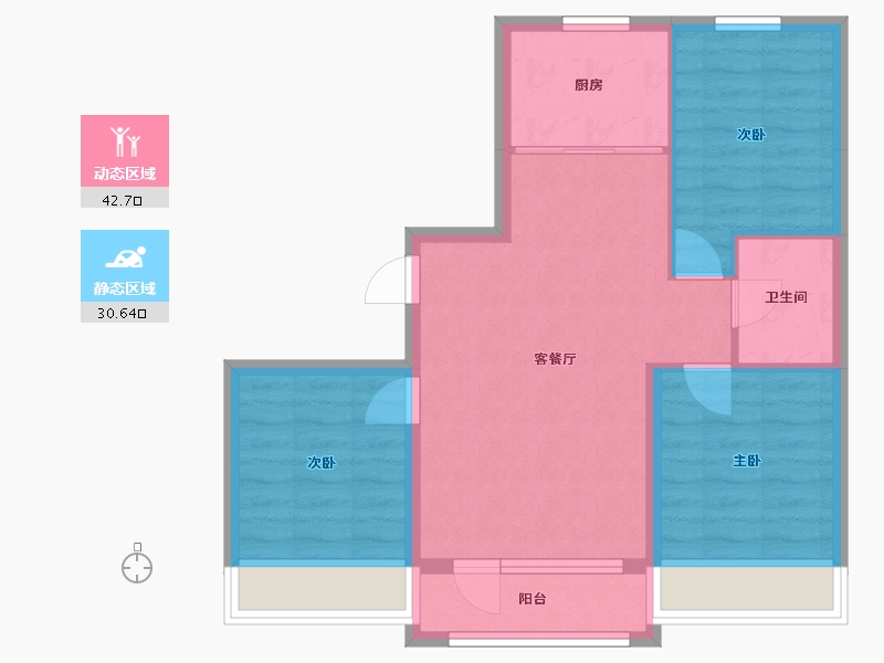 辽宁省-沈阳市-龙天洁中央公馆浑南东路439-57号（57号楼）98m²-65.56-户型库-动静分区