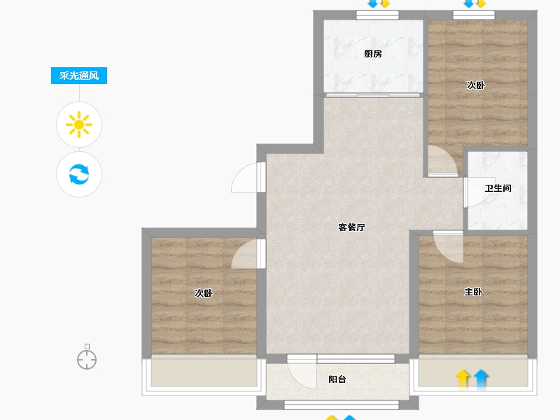 辽宁省-沈阳市-龙天洁中央公馆浑南东路439-57号（57号楼）98m²-65.56-户型库-采光通风