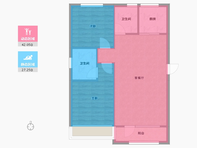 辽宁省-沈阳市-龙天洁中央公馆浑南东路（58,59）号楼84m²-62.99-户型库-动静分区