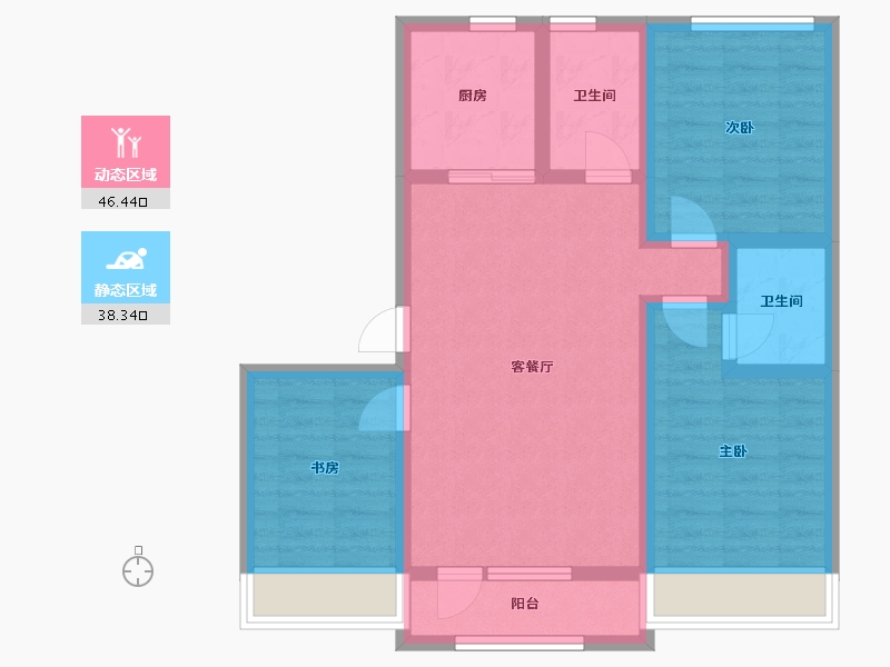 辽宁省-沈阳市-龙天洁中央公馆浑南东路（58,59,1,2,3）号楼97m²-74.37-户型库-动静分区