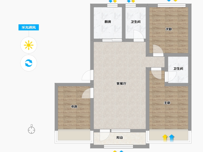 辽宁省-沈阳市-龙天洁中央公馆浑南东路（58,59,1,2,3）号楼97m²-74.37-户型库-采光通风