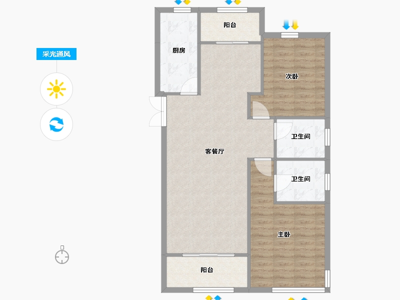 辽宁省-沈阳市-浦江御景湾绮霞街(25，20）号楼112m²-86.29-户型库-采光通风