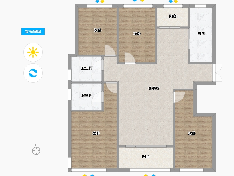 辽宁省-沈阳市-浦江御景湾F户型144m²-110.12-户型库-采光通风