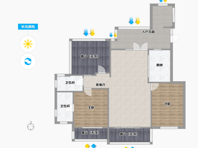 辽宁省-沈阳市-浦江御景湾Y4户型163m²-121.18-户型库-采光通风