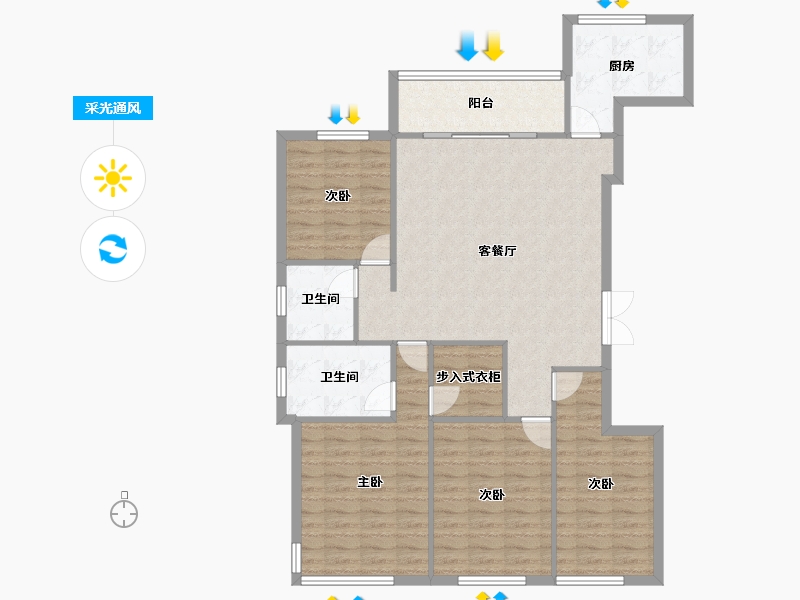 辽宁省-沈阳市-浦江御景湾G户型148m²-113.25-户型库-采光通风