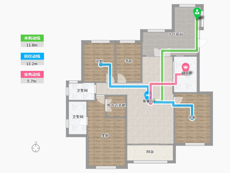 辽宁省-沈阳市-浦江御景湾Y2户型144m²-126.94-户型库-动静线