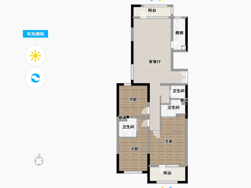 辽宁省-沈阳市-浦江苑御品E户型151m²-110.48-户型库-采光通风