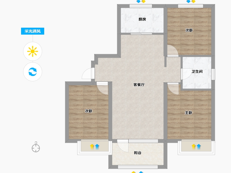 辽宁省-沈阳市-荣盛锦绣观邸浑南中路（7,4）号楼107m²-76.09-户型库-采光通风