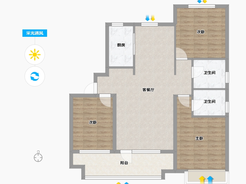 辽宁省-沈阳市-荣盛锦绣观邸浑南中路（34,11,10）号楼129m²-94.82-户型库-采光通风