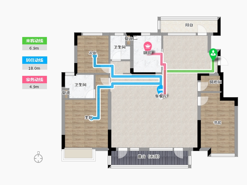 辽宁省-沈阳市-沈阳恒大四季上东全运五路(二期6号楼）C6户型148m²-118.40-户型库-动静线