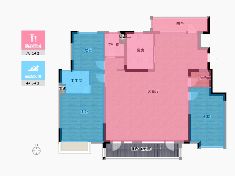 辽宁省-沈阳市-沈阳恒大四季上东全运五路(二期6号楼）C6户型148m²-118.40-户型库-动静分区