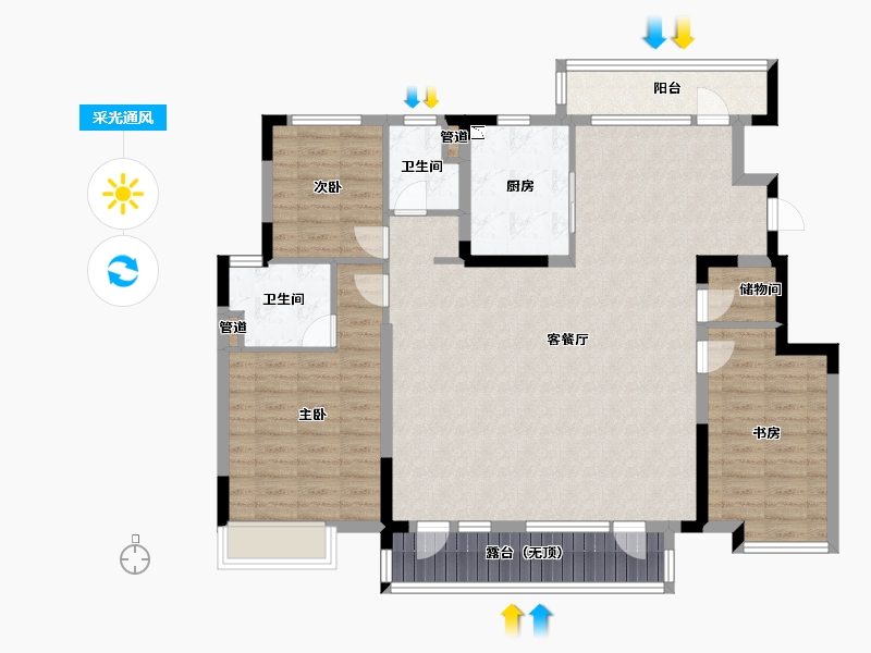 辽宁省-沈阳市-沈阳恒大四季上东全运五路(二期6号楼）C6户型148m²-118.40-户型库-采光通风