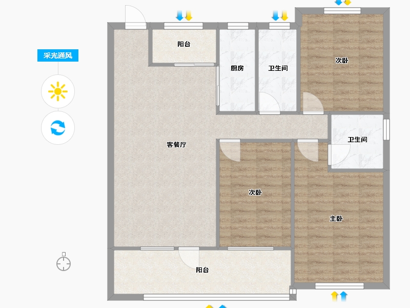 辽宁省-沈阳市-荣盛锦绣观邸浑南中路49号-7号（7）123m²-98.40-户型库-采光通风