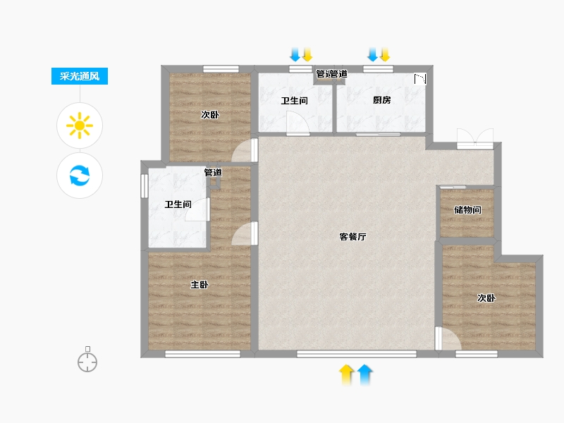 辽宁省-沈阳市-融创盛京宸院创新路（6,15,20,21,9）号楼125m²-100.11-户型库-采光通风