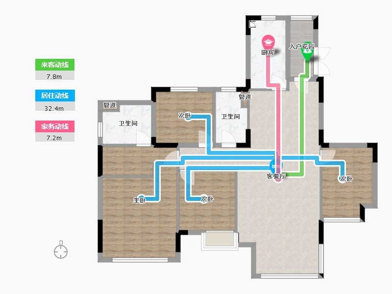 辽宁省-沈阳市-沈阳恒大四季上东全运五路二期(2,5）号楼E4户型150m²-119.99-户型库-动静线