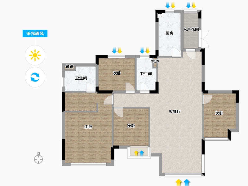 辽宁省-沈阳市-沈阳恒大四季上东全运五路二期(2,5）号楼E4户型150m²-119.99-户型库-采光通风