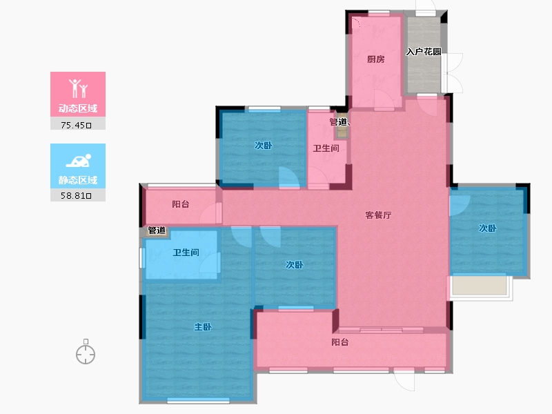 辽宁省-沈阳市-沈阳恒大四季上东全运五路(二期2号楼）E1户型158m²-126.40-户型库-动静分区