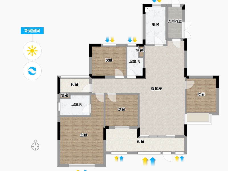 辽宁省-沈阳市-沈阳恒大四季上东全运五路(二期2号楼）E1户型158m²-126.40-户型库-采光通风