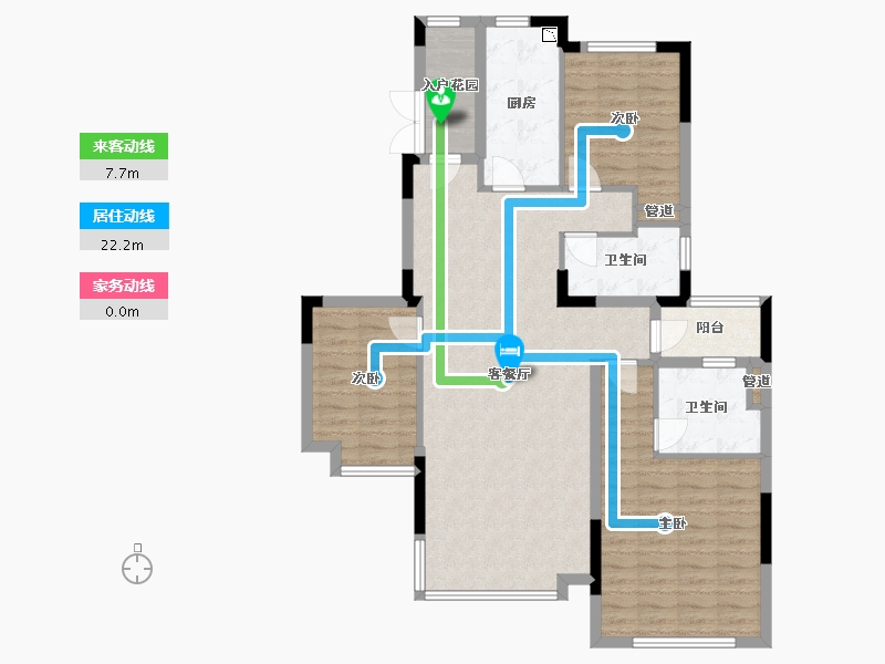 辽宁省-沈阳市-沈阳恒大四季上东全运五路(二期2号楼）F2户型131m²-104.80-户型库-动静线