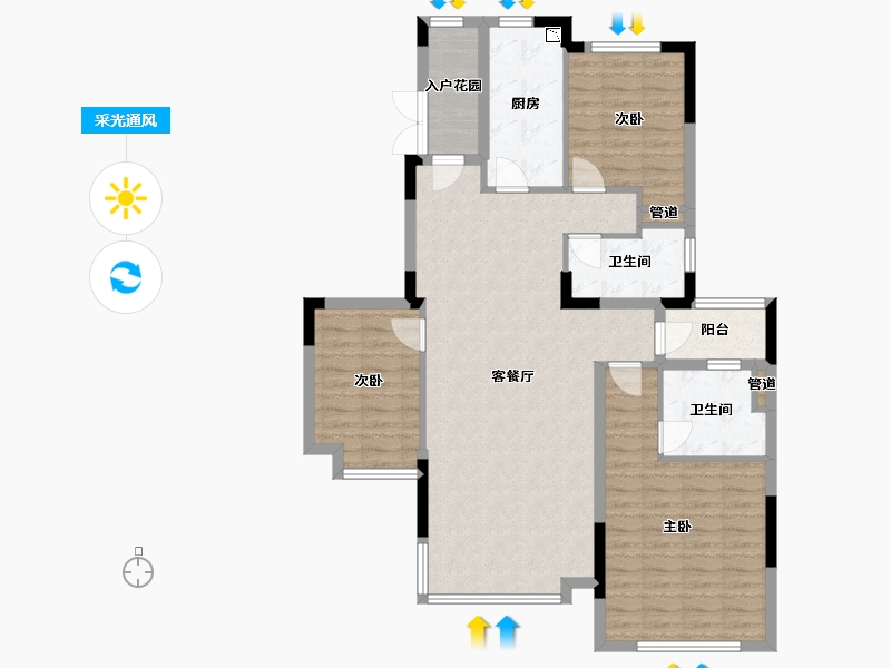 辽宁省-沈阳市-沈阳恒大四季上东全运五路(二期2号楼）F2户型131m²-104.80-户型库-采光通风