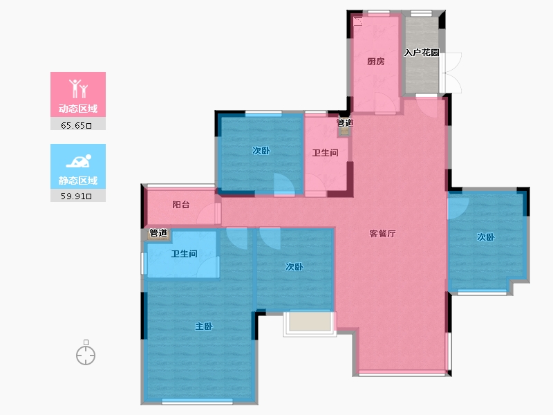 辽宁省-沈阳市-沈阳恒大四季上东全运五路(二期7号楼）I3户型148m²-118.40-户型库-动静分区