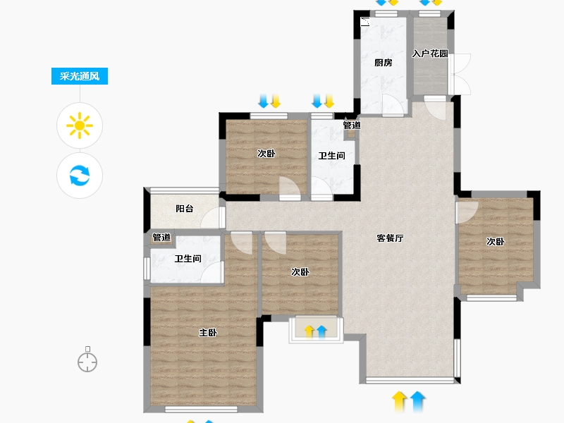 辽宁省-沈阳市-沈阳恒大四季上东全运五路(二期7号楼）I3户型148m²-118.40-户型库-采光通风