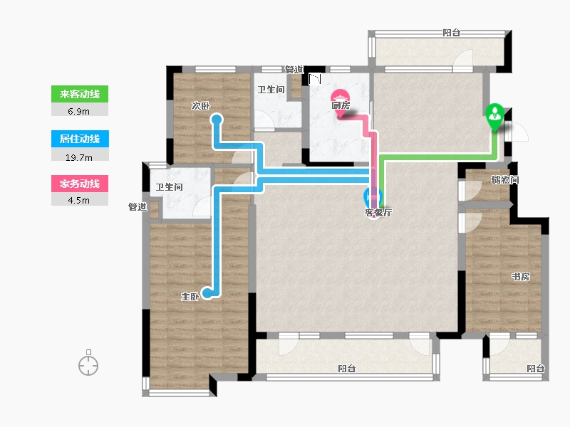 辽宁省-沈阳市-沈阳恒大四季上东全运五路(二期6号楼）C3户型162m²-129.61-户型库-动静线