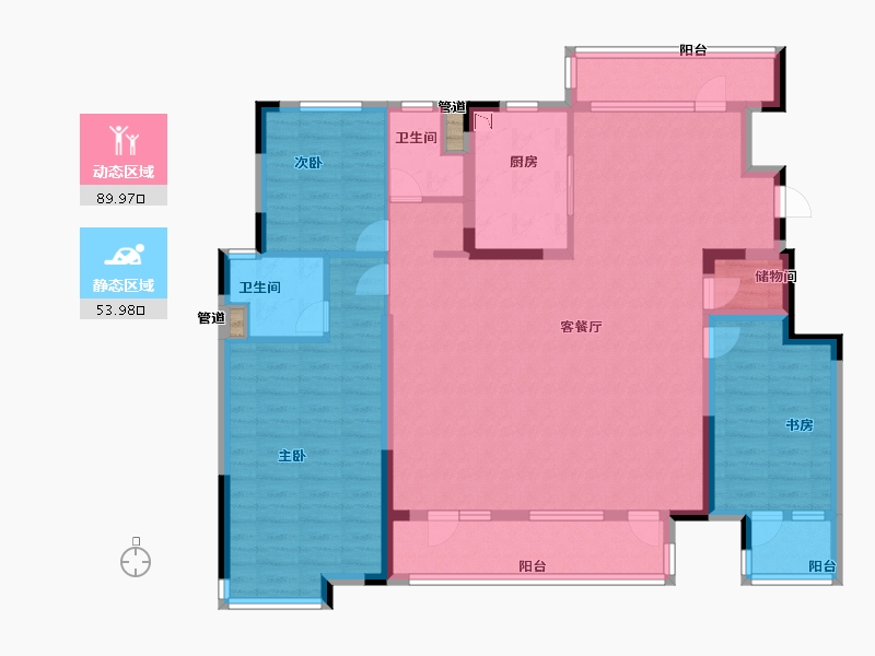 辽宁省-沈阳市-沈阳恒大四季上东全运五路(二期6号楼）C3户型162m²-129.61-户型库-动静分区