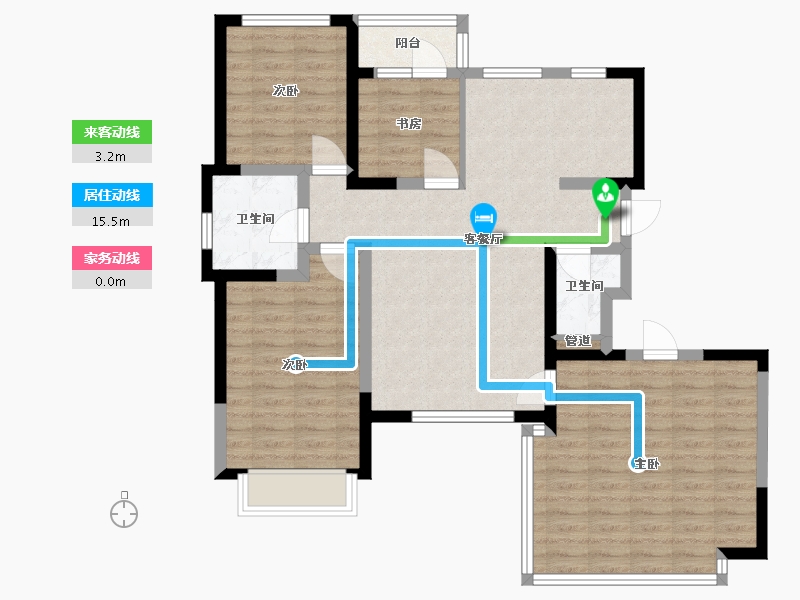 辽宁省-沈阳市-盛世园田居桃仙大街6G2-21号132m²-94.89-户型库-动静线