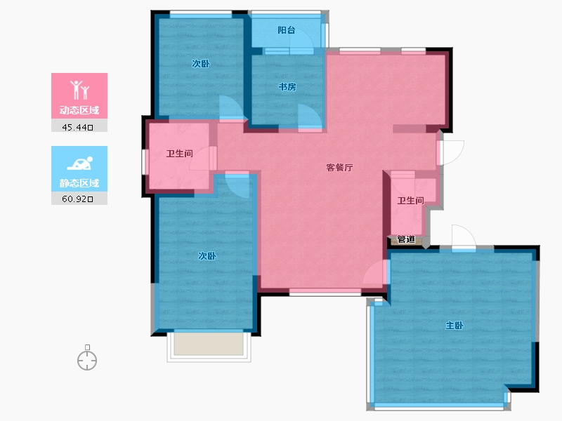 辽宁省-沈阳市-盛世园田居桃仙大街6G2-21号132m²-94.89-户型库-动静分区