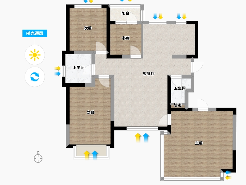 辽宁省-沈阳市-盛世园田居桃仙大街6G2-21号132m²-94.89-户型库-采光通风