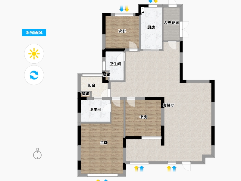 辽宁省-沈阳市-沈阳恒大四季上东全运五路二期（1,3,4,8）号楼144m²-115.20-户型库-采光通风