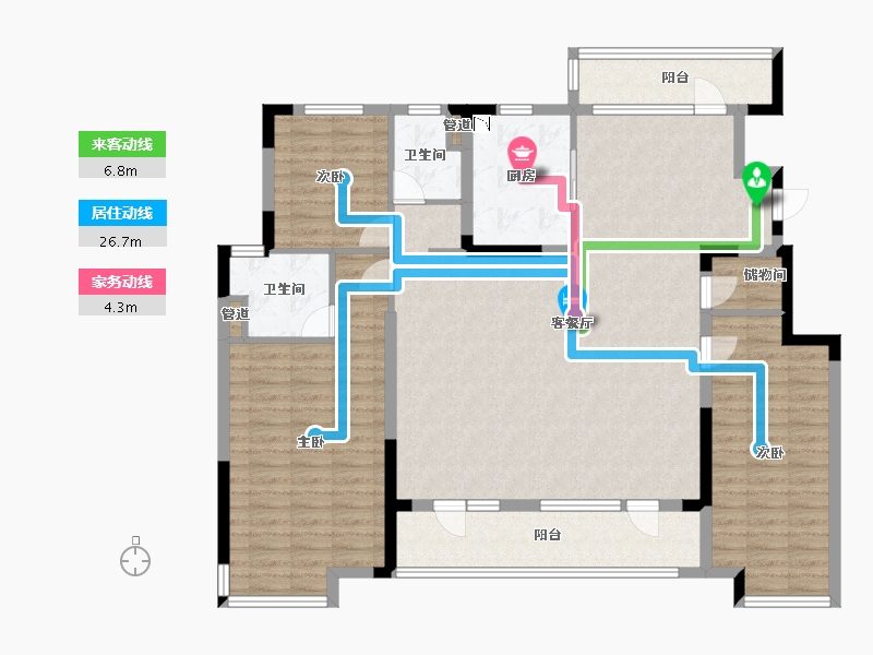 辽宁省-沈阳市-沈阳恒大四季上东全运五路号(二期6号楼）C2户型167m²-133.60-户型库-动静线