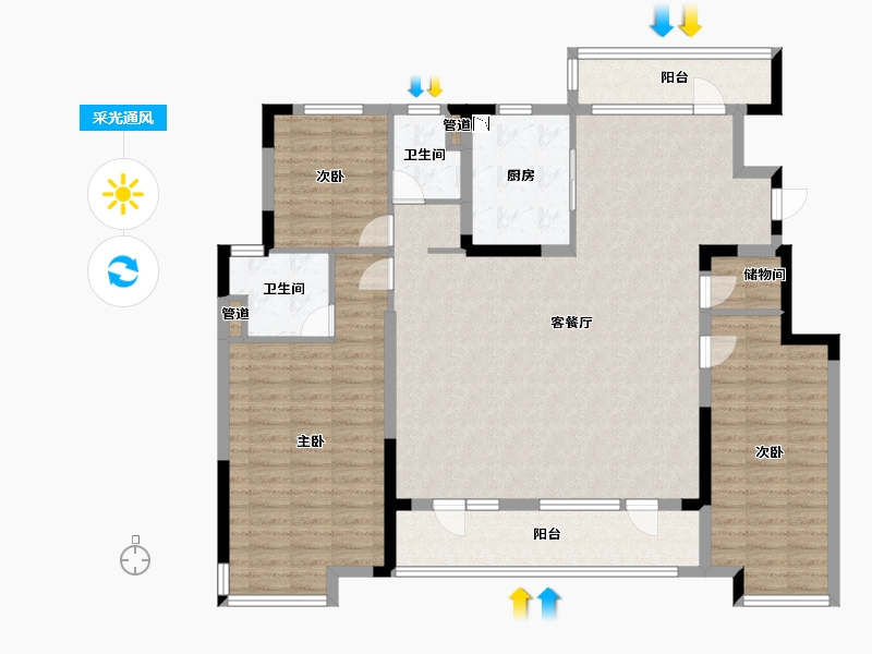 辽宁省-沈阳市-沈阳恒大四季上东全运五路号(二期6号楼）C2户型167m²-133.60-户型库-采光通风