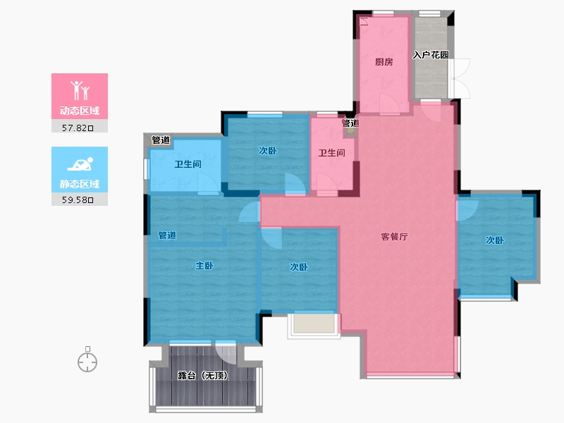 辽宁省-沈阳市-沈阳恒大四季上东全运五路二期(2,5）号楼E3户型148m²-118.40-户型库-动静分区