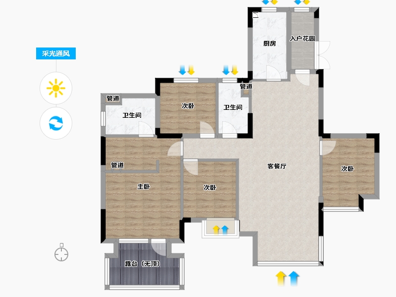 辽宁省-沈阳市-沈阳恒大四季上东全运五路二期(2,5）号楼E3户型148m²-118.40-户型库-采光通风