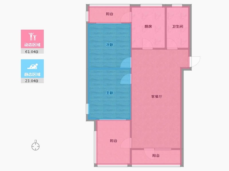 辽宁省-沈阳市-盛世园田居桃仙大街（4，6)号楼96m²-76.61-户型库-动静分区