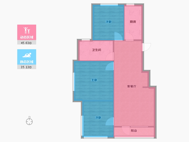 辽宁省-沈阳市-盛世园田居桃仙大街（5，7)号楼97m²-73.44-户型库-动静分区