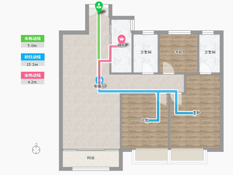 辽宁省-沈阳市-万达公园one120㎡户型120m²-89.74-户型库-动静线