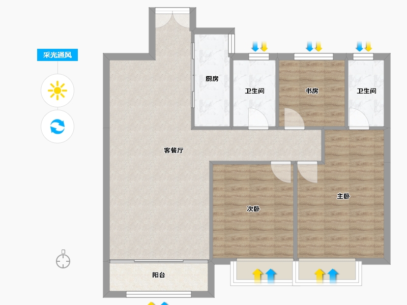 辽宁省-沈阳市-万达公园one120㎡户型120m²-89.74-户型库-采光通风