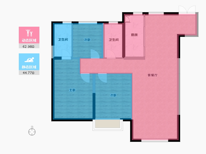 辽宁省-沈阳市-万达公园one129㎡户型129m²-97.55-户型库-动静分区