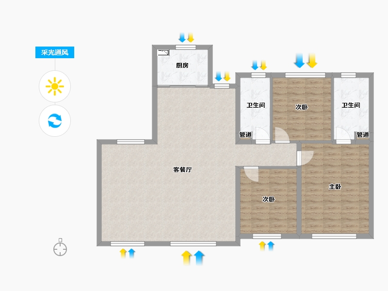 辽宁省-沈阳市-万锦红树湾锦上莫子山路(21,22）号楼A3户型140m²-112.97-户型库-采光通风