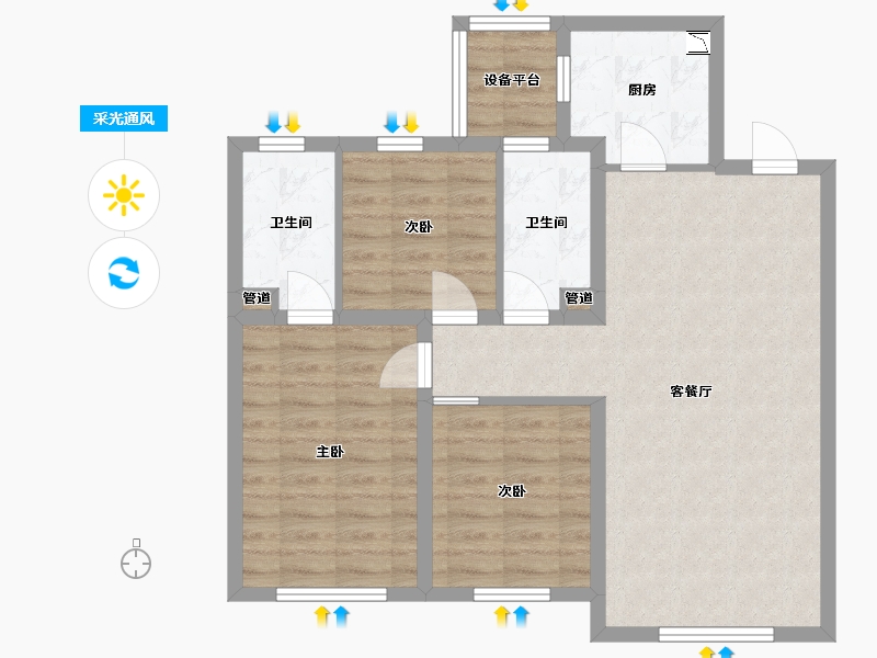 辽宁省-沈阳市-万锦红树湾锦上莫子山路(5,1,11,2,3）号楼100m²-78.34-户型库-采光通风