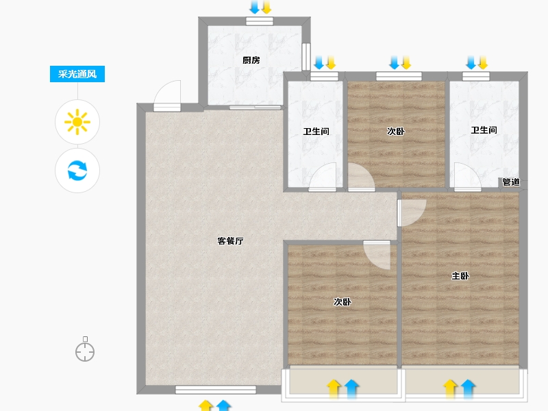 辽宁省-沈阳市-万锦香樟树金阳大街（1,6）号116m²-91.89-户型库-采光通风