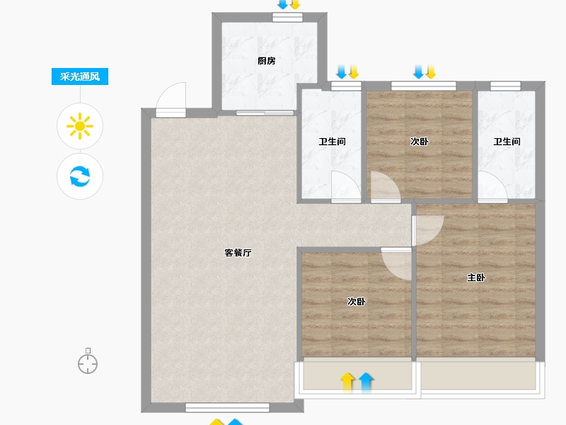 辽宁省-沈阳市-万锦香樟树金阳大街（2,3,5）号95m²-75.38-户型库-采光通风