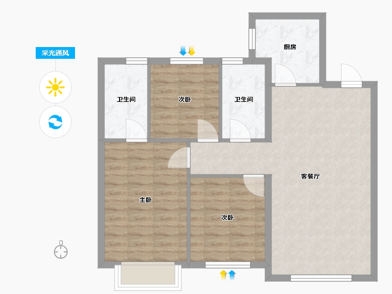 辽宁省-沈阳市-万锦香樟树金阳大街9-11号（11号）101m²-75.90-户型库-采光通风