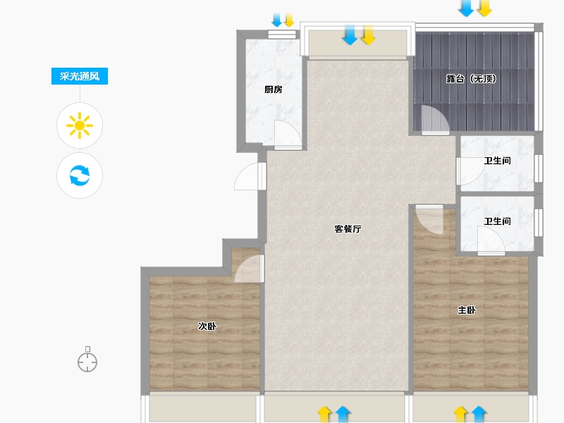 辽宁省-沈阳市-万锦香樟树金阳大街19-7号（7号）97m²-84.28-户型库-采光通风